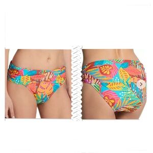 Bleu Rod Beattie Tropical Floral Bikini Bottom in Coral, Turquoise & Yellow Sz 4